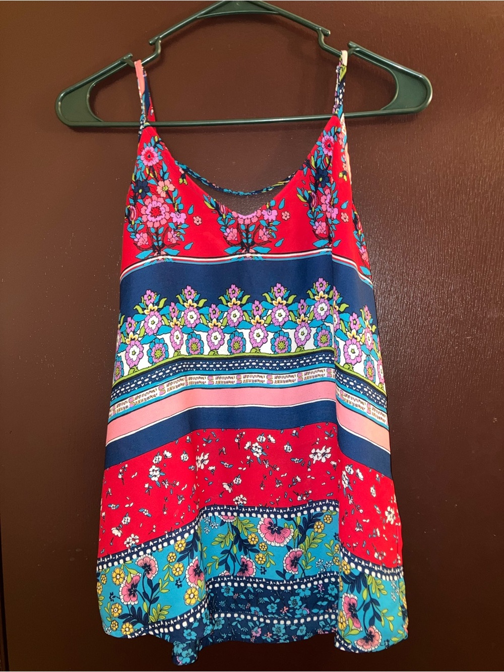 Maurices Red and Navy Floral Spaghetti Strap Camisole